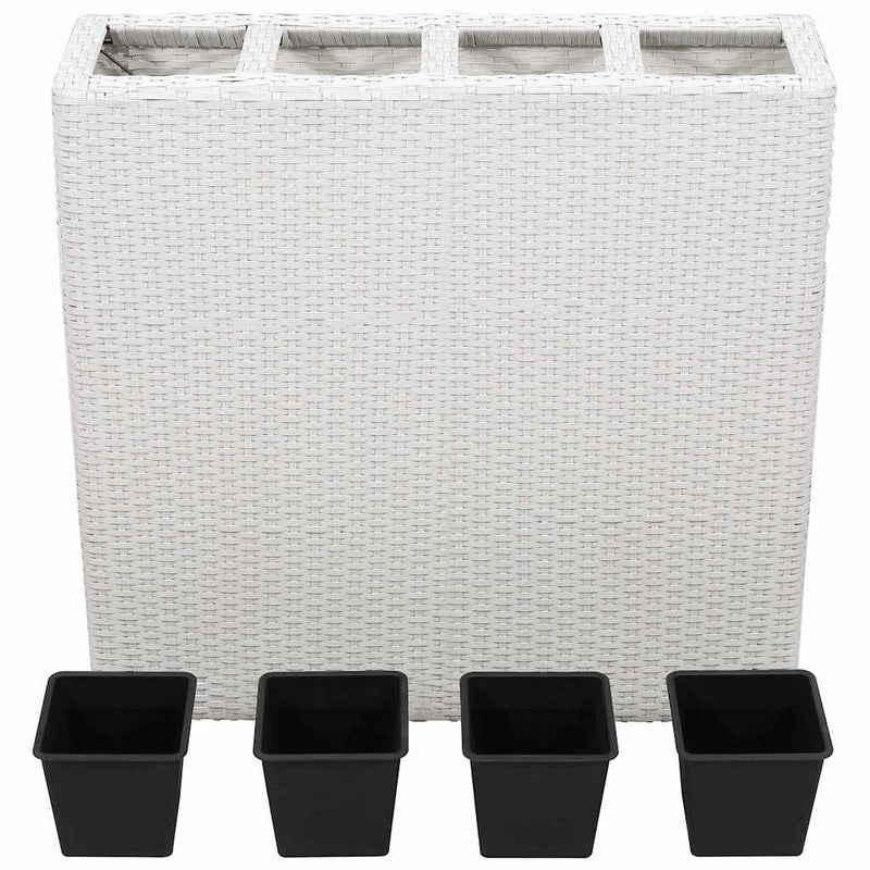 Afbeelding laden in galerijviewer, Vidaxl plantenbak verhoogd met 4 potten poly rattan wit