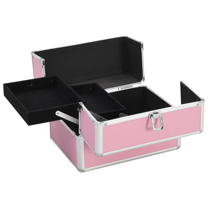 Afbeelding laden in galerijviewer, Vidaxl make-up koffer 22x30x21 cm aluminium roze