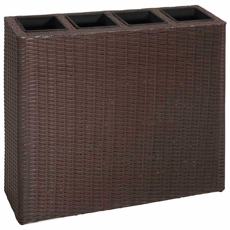 Afbeelding laden in galerijviewer, Vidaxl plantenbak verhoogd met 4 potten poly rattan bruin