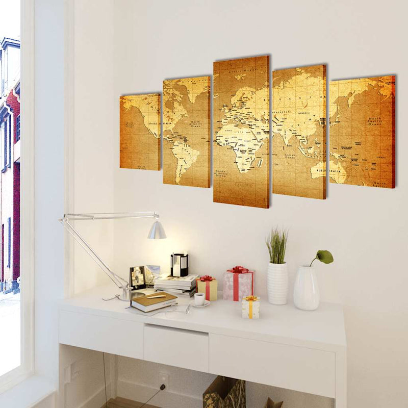 Afbeelding laden in galerijviewer, Vidaxl canvas muurdruk print set wereldkaart 200 x 100 cm