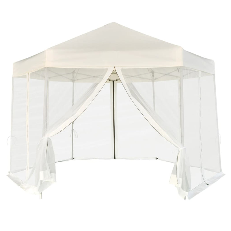 Afbeelding laden in galerijviewer, Vidaxl partytent pop-up zeshoekig met 6 zijwanden 3,6x3,1 m crèmewit