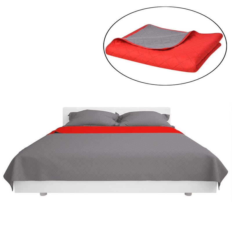 Afbeelding laden in galerijviewer, Vidaxl dubbelzijdige quilt bedsprei rood en grijs 220x240 cm