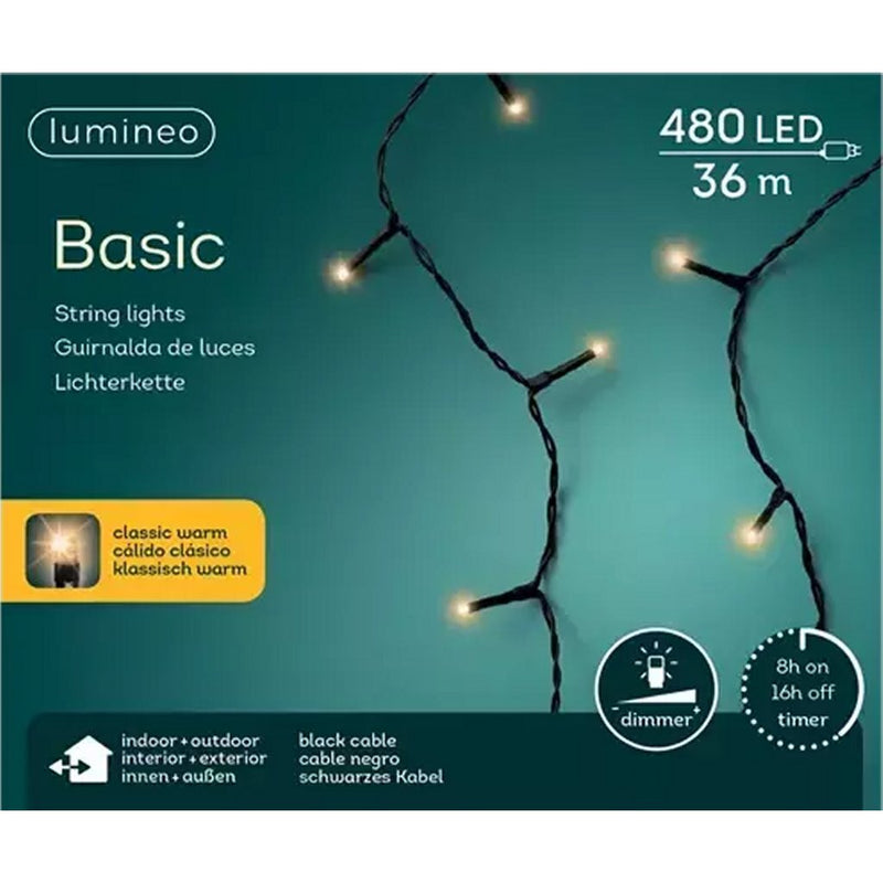 Afbeelding laden in galerijviewer, Lumineo basic led kerstverlichting 36m zwart ip44 klassiekwarm