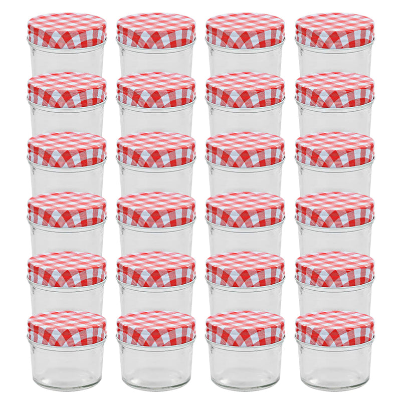 Afbeelding laden in galerijviewer, Vidaxl jampotten met wit met rode deksels 24 st 110 ml glas