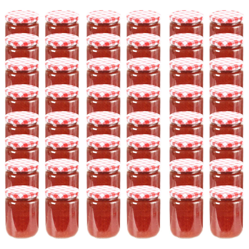 Afbeelding laden in galerijviewer, Vidaxl jampotten met wit met rode deksels 48 st 230 ml glas