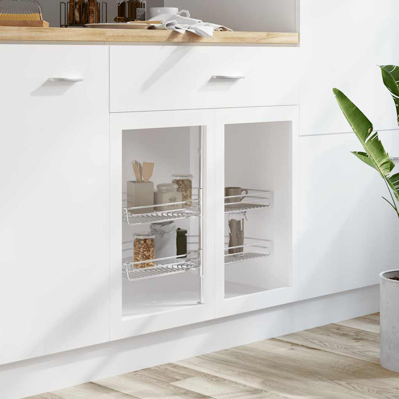Afbeelding laden in galerijviewer, Vidaxl draadmand keuken 2-laags 180 graden 85x44x80 cm zilverkleurig