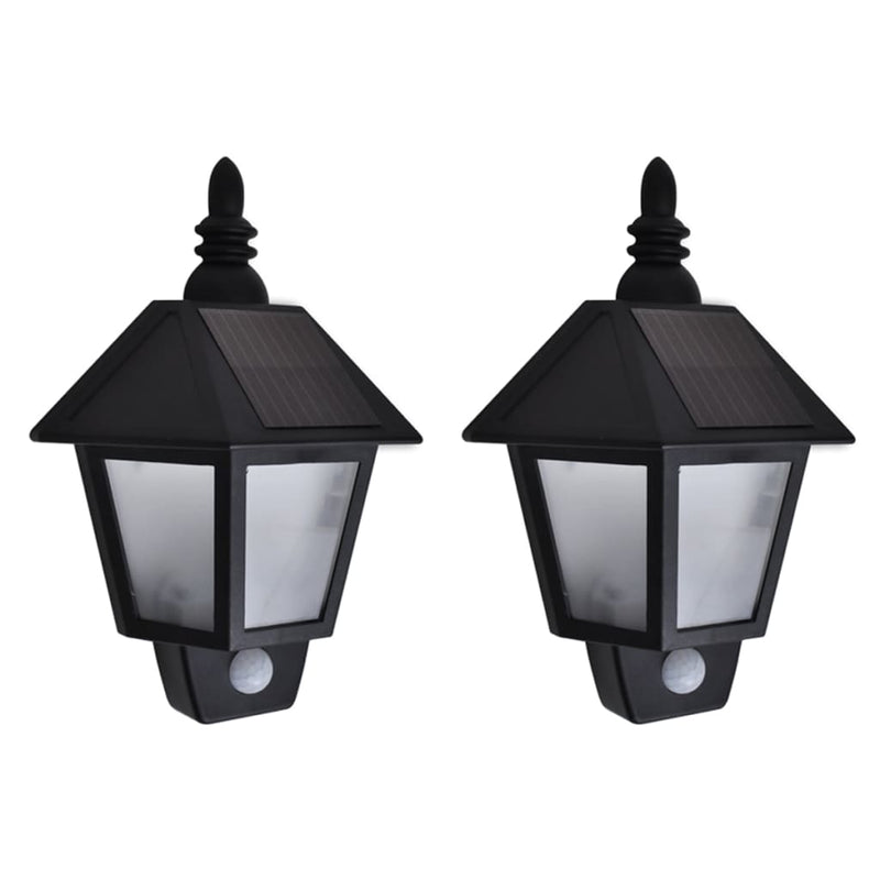 Afbeelding laden in galerijviewer, Vidaxl solar-wandlampen 2 st met bewegingsensor zwart