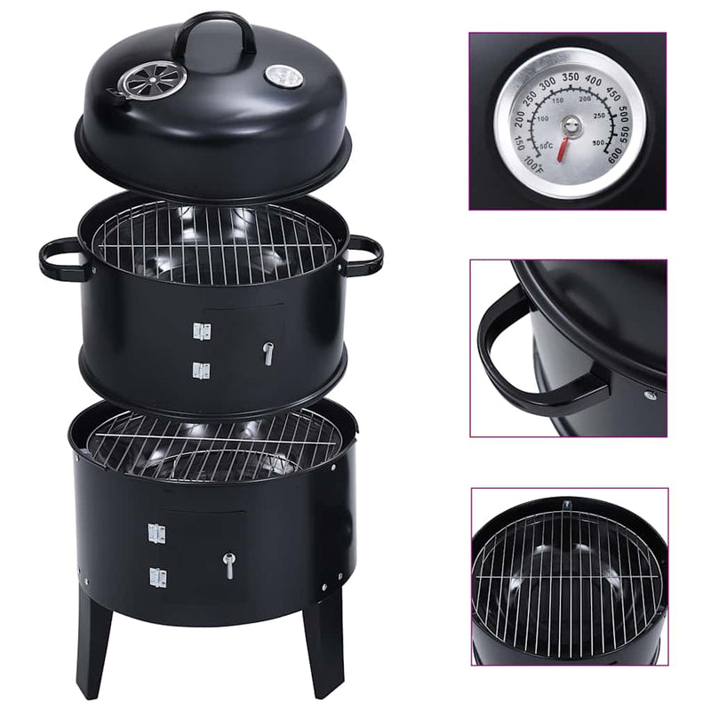 Afbeelding laden in galerijviewer, Vidaxl houtskoolroker barbecue-grill 3-in-1 40x80 cm