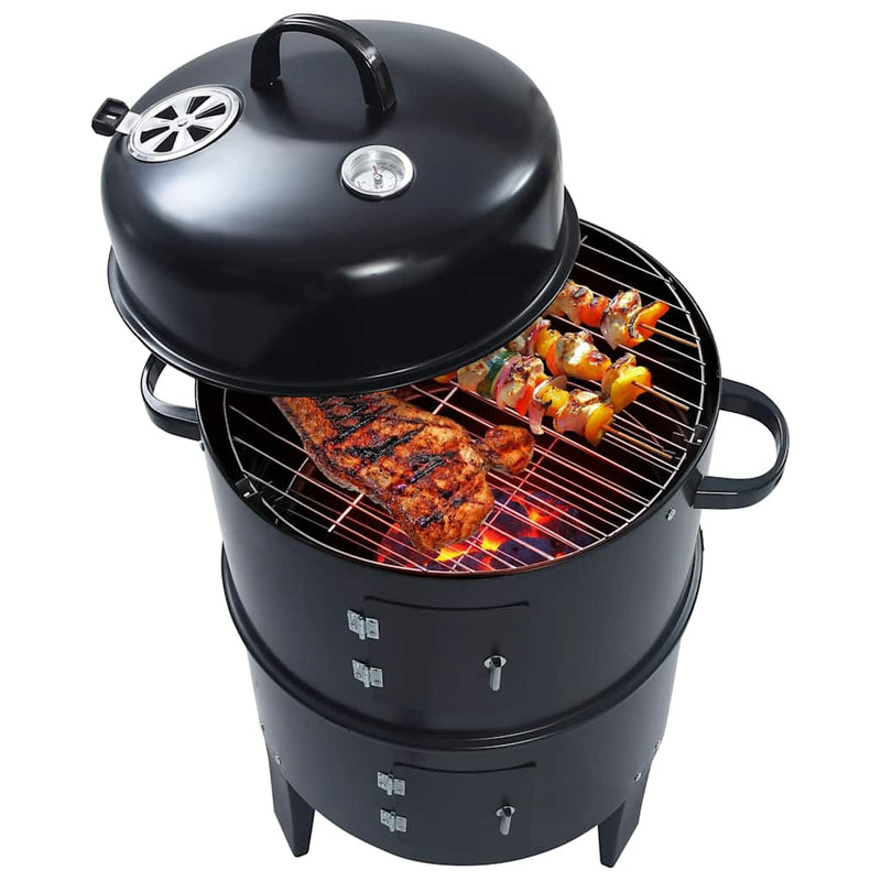 Afbeelding laden in galerijviewer, Vidaxl houtskoolroker barbecue-grill 3-in-1 40x80 cm