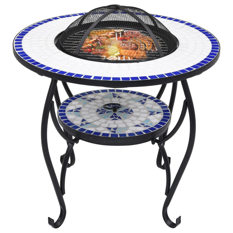 Afbeelding laden in galerijviewer, Vidaxl vuurtafel mozaïek 68 cm keramiek blauw en wit