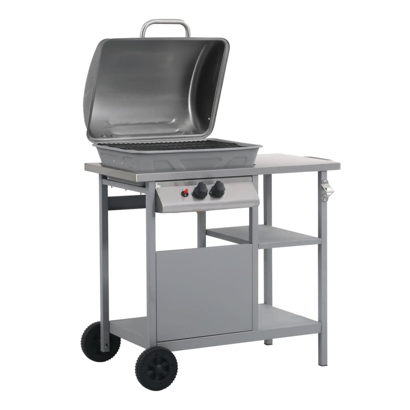 Afbeelding laden in galerijviewer, Vidaxl gasbarbecue met 3-laags zijtafel zwart en zilverkleurig