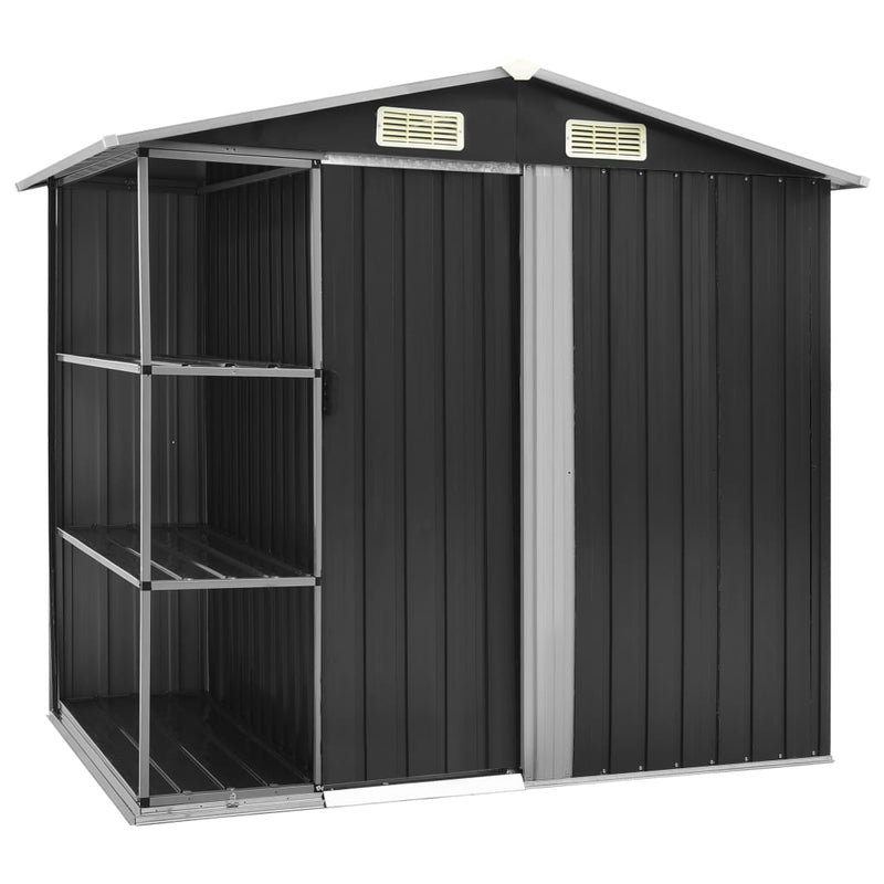 Afbeelding laden in galerijviewer, VidaXL Tuinschuur met rek 205x130x183 cm ijzer antraciet