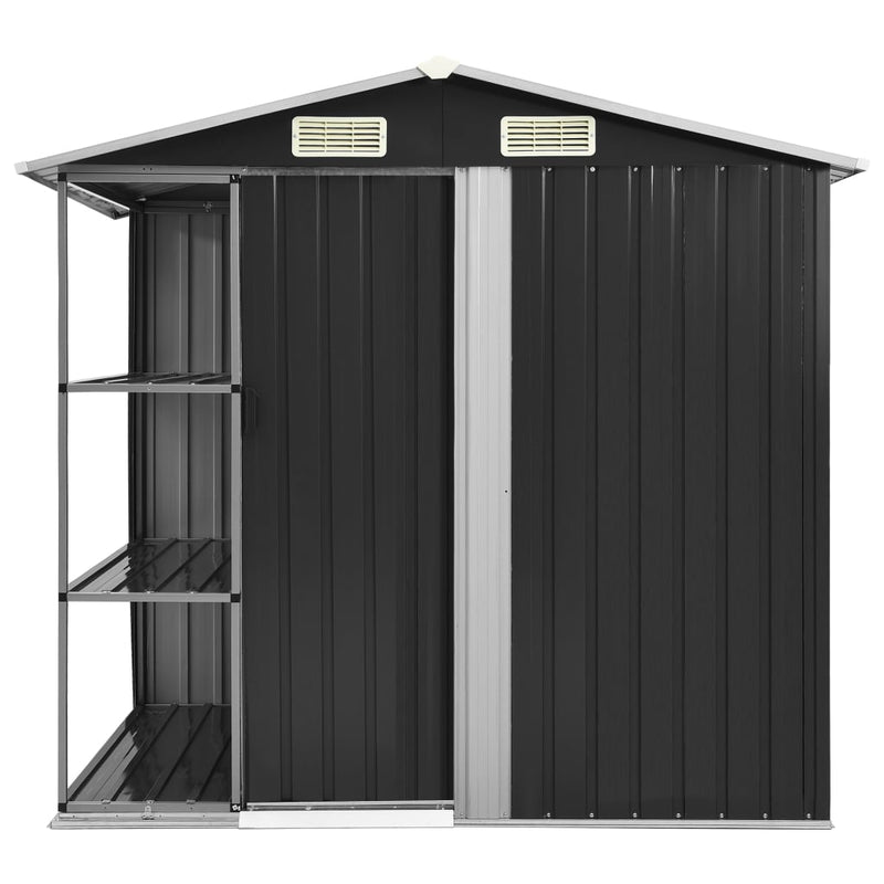 Afbeelding laden in galerijviewer, VidaXL Tuinschuur met rek 205x130x183 cm ijzer antraciet