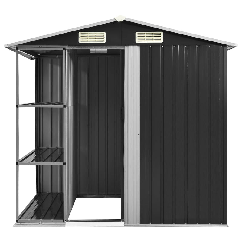 Afbeelding laden in galerijviewer, VidaXL Tuinschuur met rek 205x130x183 cm ijzer antraciet