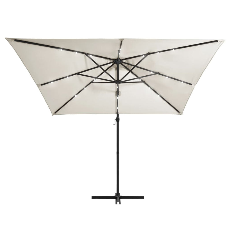 Afbeelding laden in galerijviewer, Vidaxl zweefparasol met led en stalen paal 250x250 cm zandkleurig