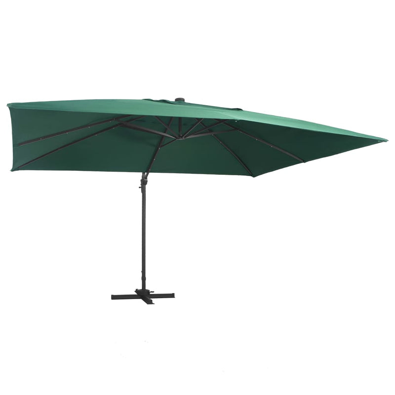 Afbeelding laden in galerijviewer, Vidaxl zweefparasol met led en aluminium paal 400x300 cm groen