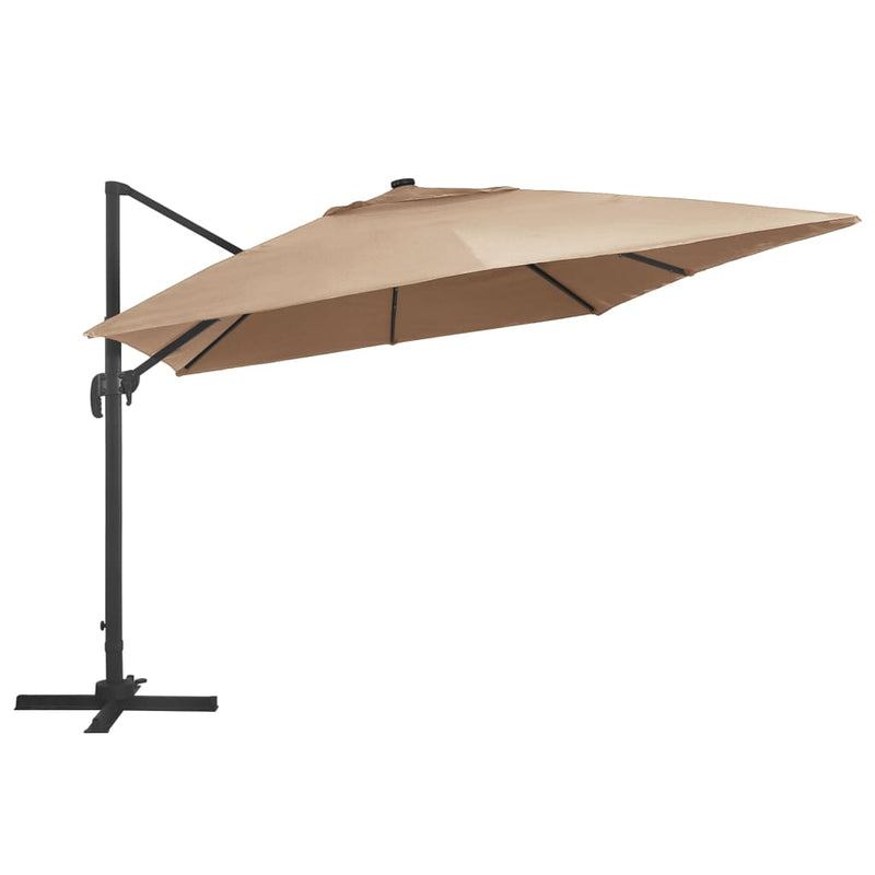 Afbeelding laden in galerijviewer, Vidaxl zweefparasol met led en aluminium paal 400x300 cm taupe