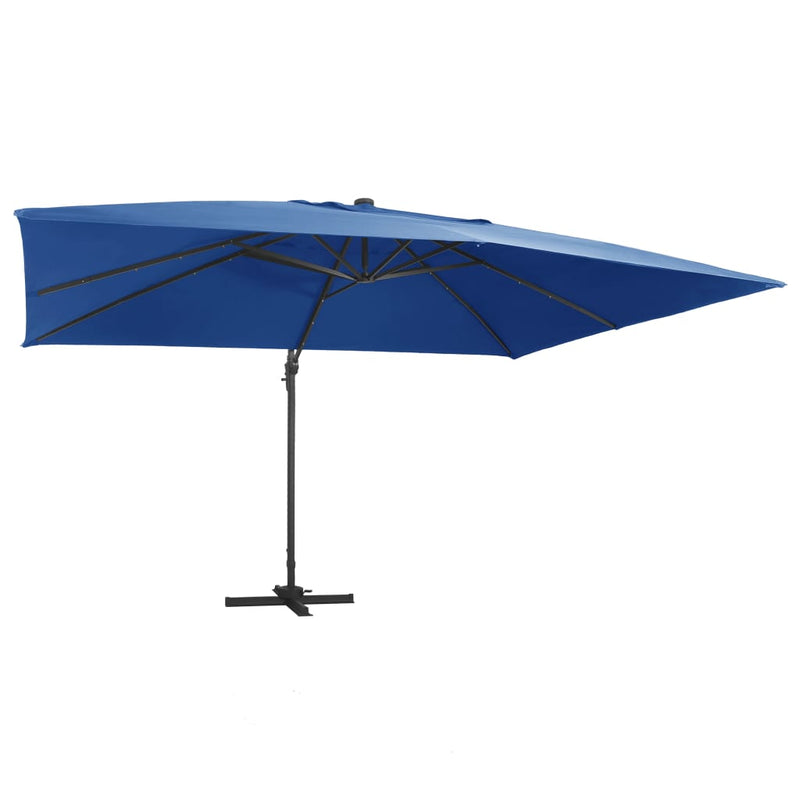 Afbeelding laden in galerijviewer, Vidaxl zweefparasol met led en aluminium paal 400x300 cm azuurblauw