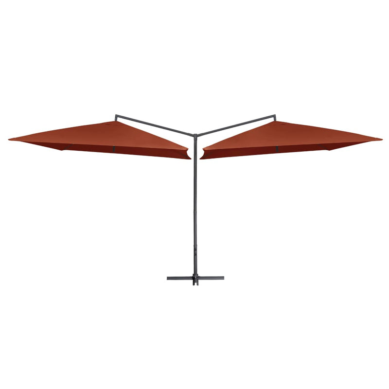 Afbeelding laden in galerijviewer, Vidaxl parasol dubbel met stalen paal 250x250 cm terracottakleurig