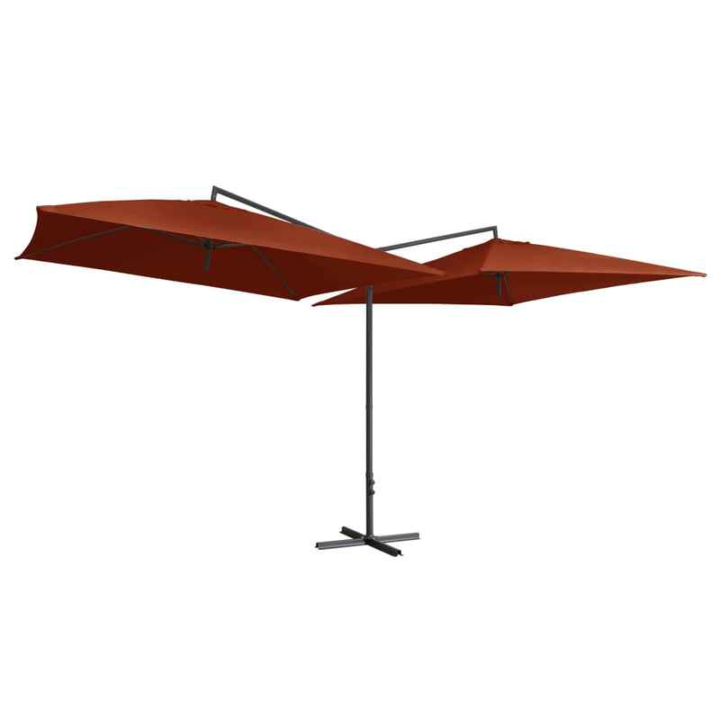 Afbeelding laden in galerijviewer, Vidaxl parasol dubbel met stalen paal 250x250 cm terracottakleurig