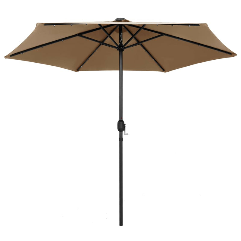 Afbeelding laden in galerijviewer, Vidaxl parasol met led-verlichting en aluminium paal 270 cm taupe