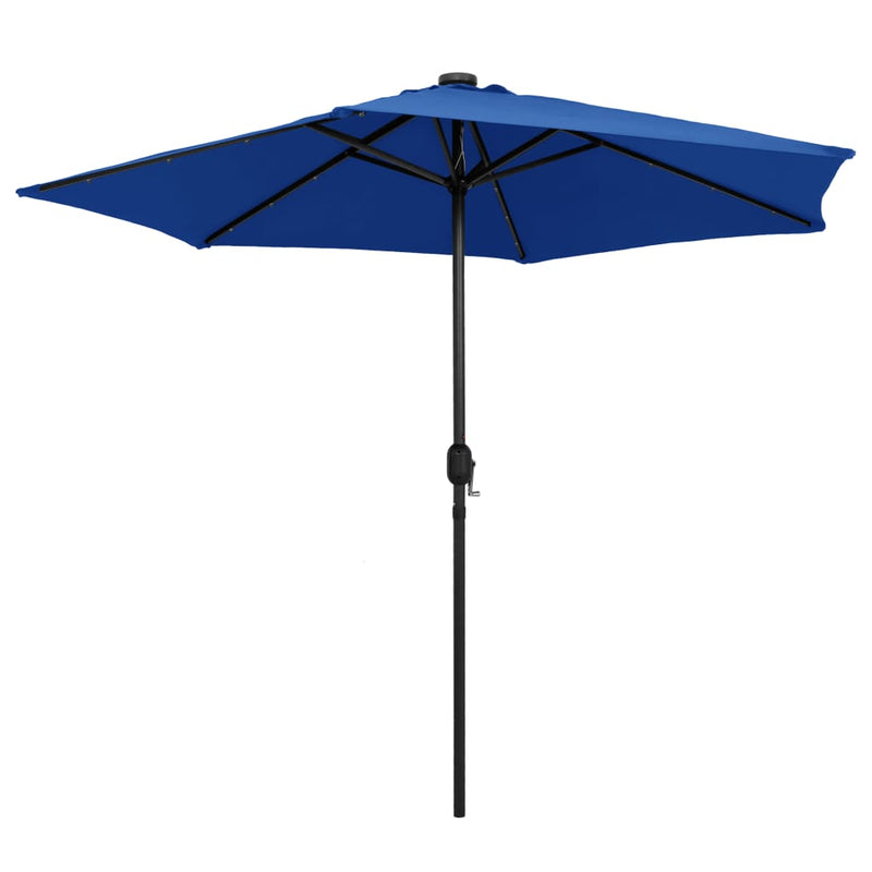 Afbeelding laden in galerijviewer, Vidaxl parasol met led-verlichting en aluminium paal 270 cm azuurblauw