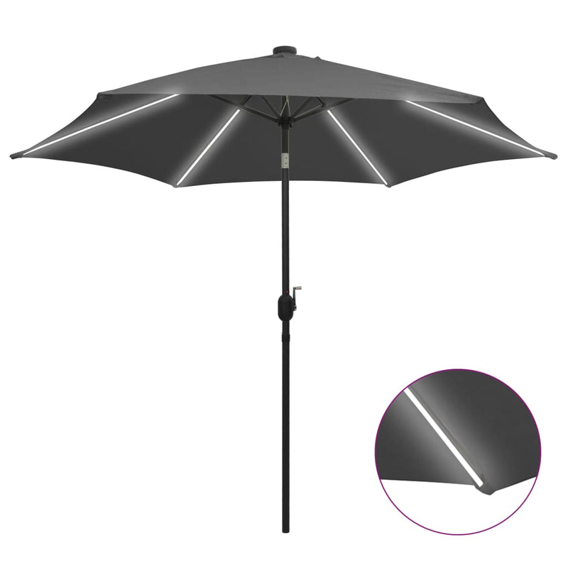 Afbeelding laden in galerijviewer, Vidaxl parasol met led-verlichting en aluminium paal 300 cm antraciet