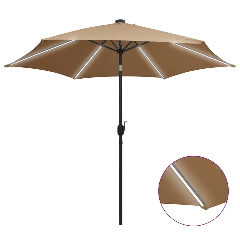 Afbeelding laden in galerijviewer, Vidaxl parasol met led-verlichting en aluminium paal 300 cm taupe