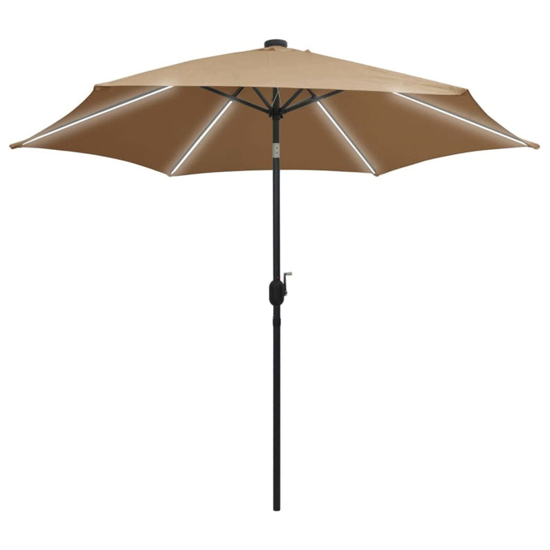 Afbeelding laden in galerijviewer, Vidaxl parasol met led-verlichting en aluminium paal 300 cm taupe