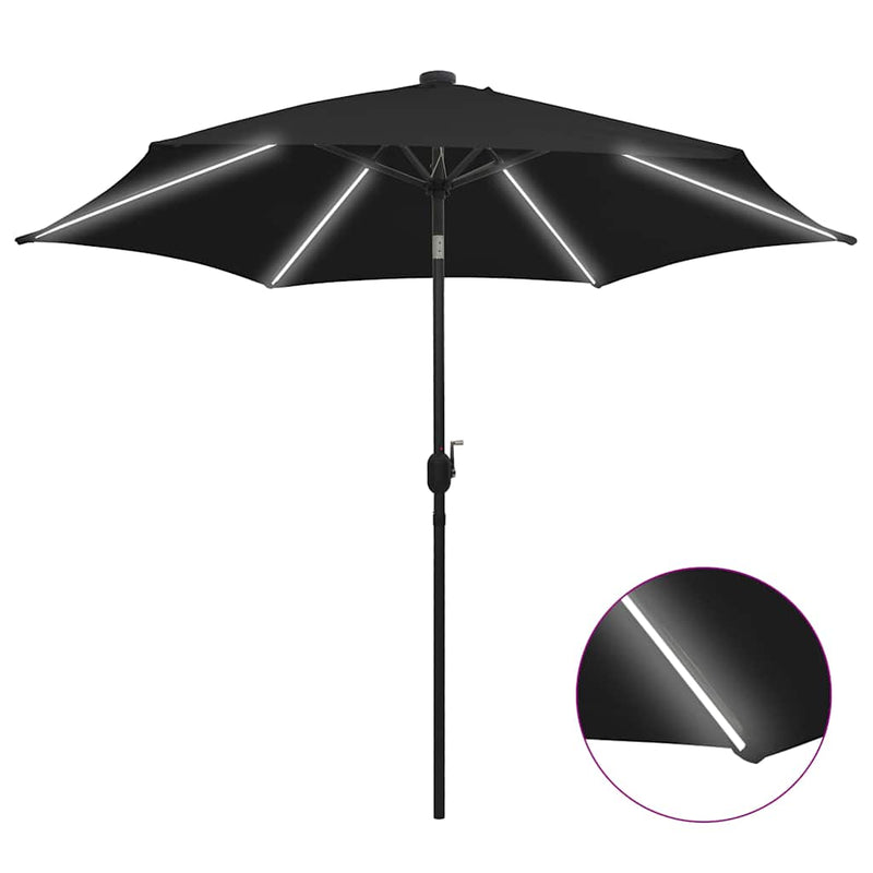 Afbeelding laden in galerijviewer, Vidaxl parasol met led-verlichting en aluminium paal 300 cm zwart