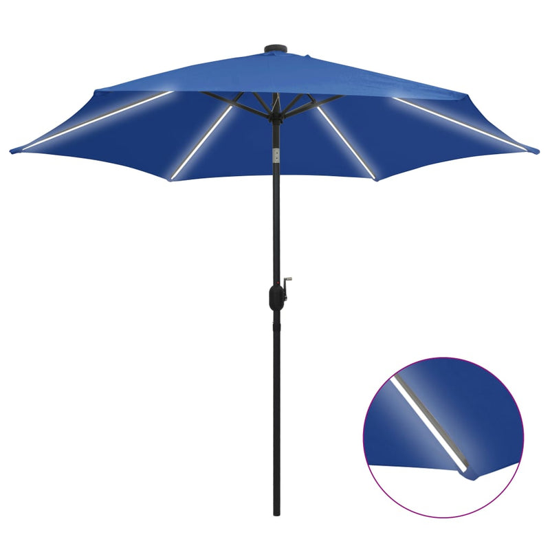Afbeelding laden in galerijviewer, Vidaxl parasol met led-verlichting en aluminium paal 300 cm azuurblauw