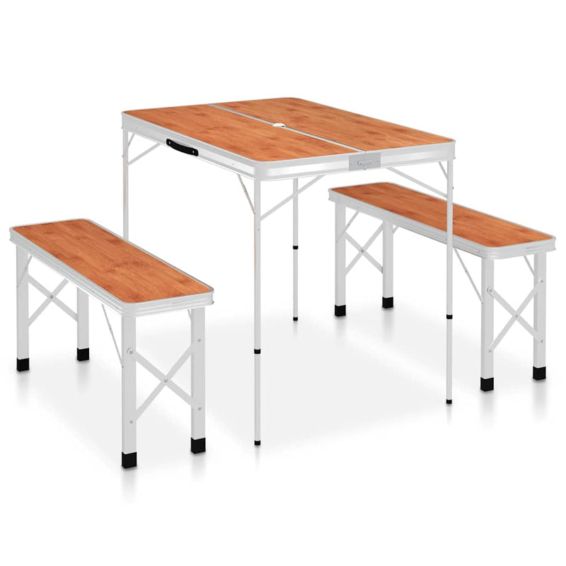 Afbeelding laden in galerijviewer, Vidaxl campingtafel inklapbaar met 2 banken aluminium bruin