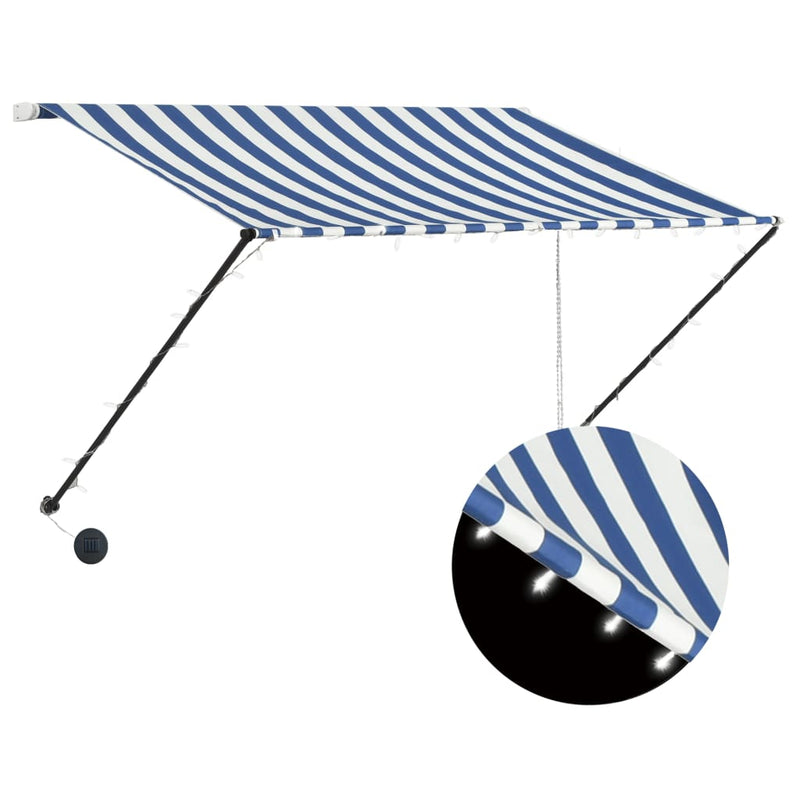 Afbeelding laden in galerijviewer, VidaXL Luifel uittrekbaar met LED 250x150 cm blauw en wit