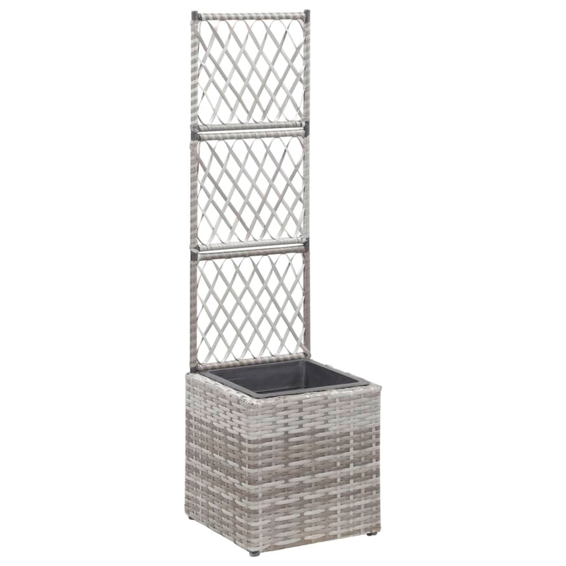 Afbeelding laden in galerijviewer, Vidaxl latwerkplantenbak verhoogd met 1 pot 30x30x107 cm rattan grijs