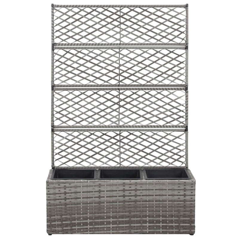 Afbeelding laden in galerijviewer, Vidaxl latwerkplantenbak verhoogd met potten 83x30x130 cm rattan grijs
