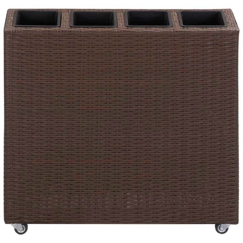 Afbeelding laden in galerijviewer, VidaXL Plantenbak verhoogd met 4 potten 80x22x79 cm poly rattan bruin