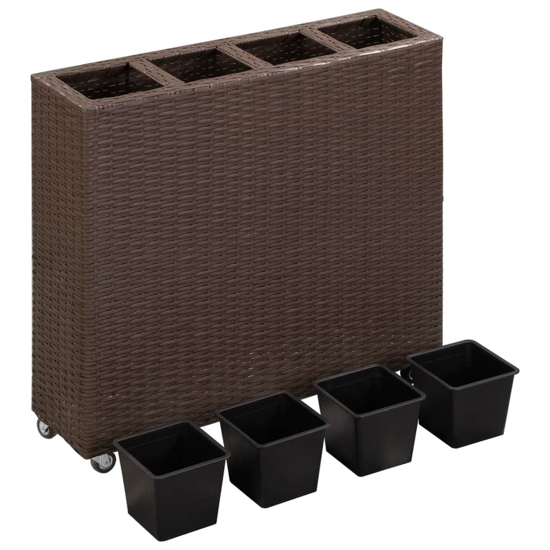 Afbeelding laden in galerijviewer, VidaXL Plantenbak verhoogd met 4 potten 80x22x79 cm poly rattan bruin