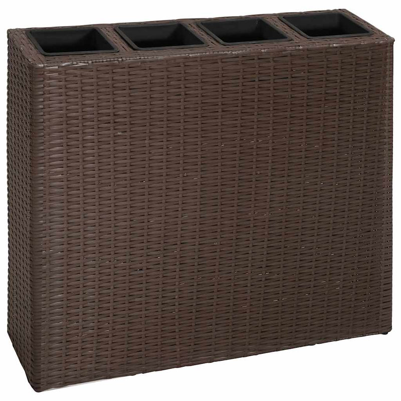 Afbeelding laden in galerijviewer, Vidaxl plantenbak verhoogd met 4 potten 2 st poly rattan bruin