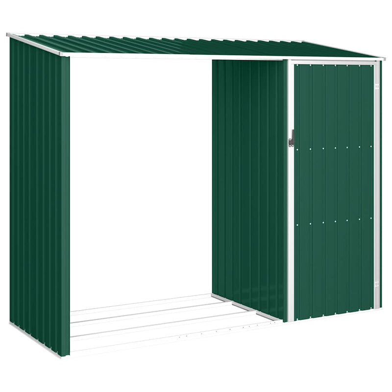 Afbeelding laden in galerijviewer, Vidaxl brandhoutschuur 245x98x159 cm gegalvaniseerd staal groen