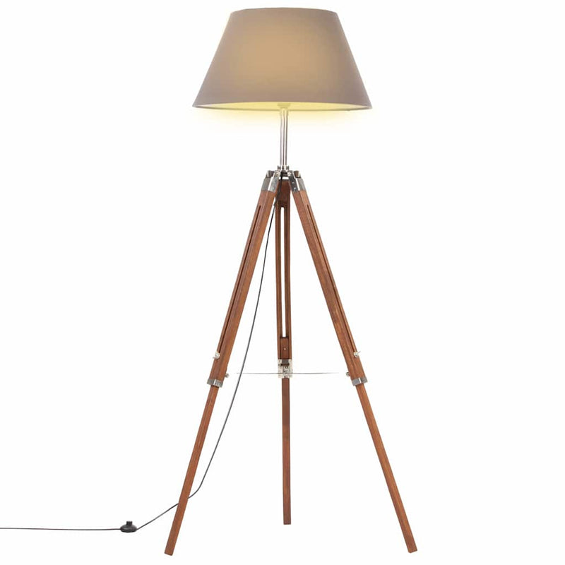 Afbeelding laden in galerijviewer, Vidaxl vloerlamp driepoot 141 cm massief teakhout honingbruin en grijs