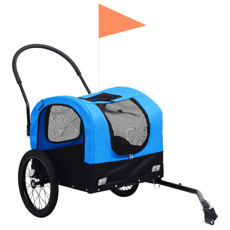 Afbeelding laden in galerijviewer, Vidaxl fietstrailer en hondenwagen 2-in-1 blauw en zwart
