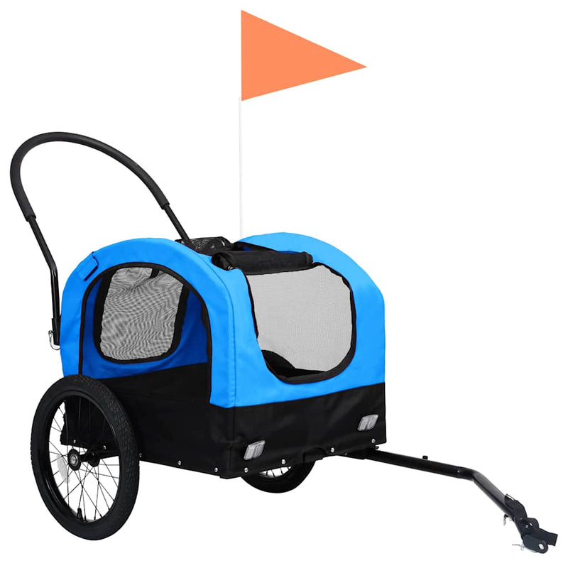 Afbeelding laden in galerijviewer, Vidaxl fietstrailer en hondenwagen 2-in-1 blauw en zwart