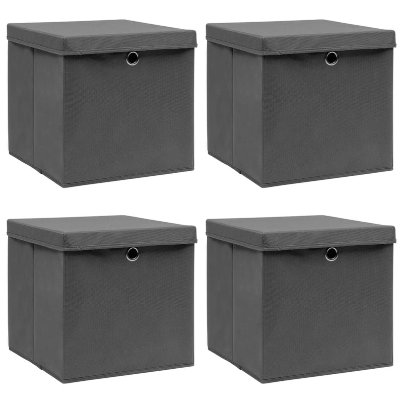 Afbeelding laden in galerijviewer, Vidaxl opbergboxen met deksel 4 st 32x32x32 cm stof grijs