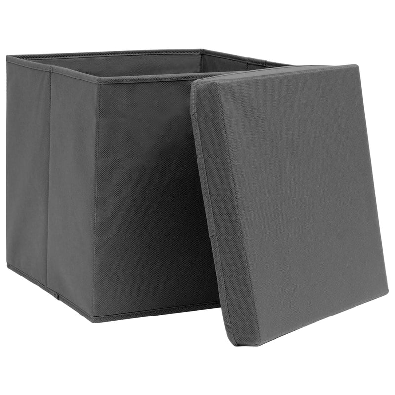 Afbeelding laden in galerijviewer, Vidaxl opbergboxen met deksel 4 st 32x32x32 cm stof grijs