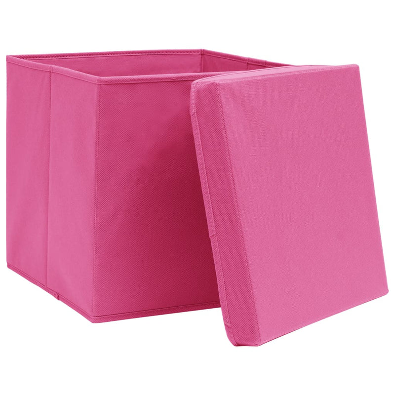 Afbeelding laden in galerijviewer, Vidaxl opbergboxen met deksel 4 st 32x32x32 cm stof roze