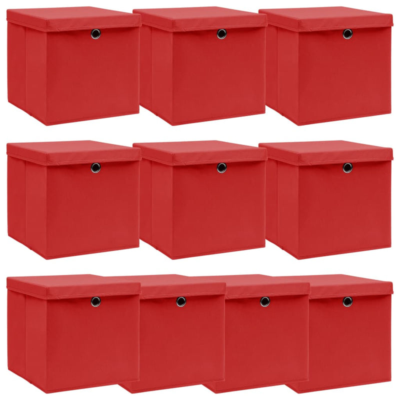 Afbeelding laden in galerijviewer, Vidaxl opbergboxen met deksel 10 st 32x32x32 cm stof wit