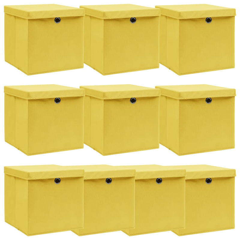 Afbeelding laden in galerijviewer, Vidaxl opbergboxen met deksel 10 st 32x32x32 cm stof geel