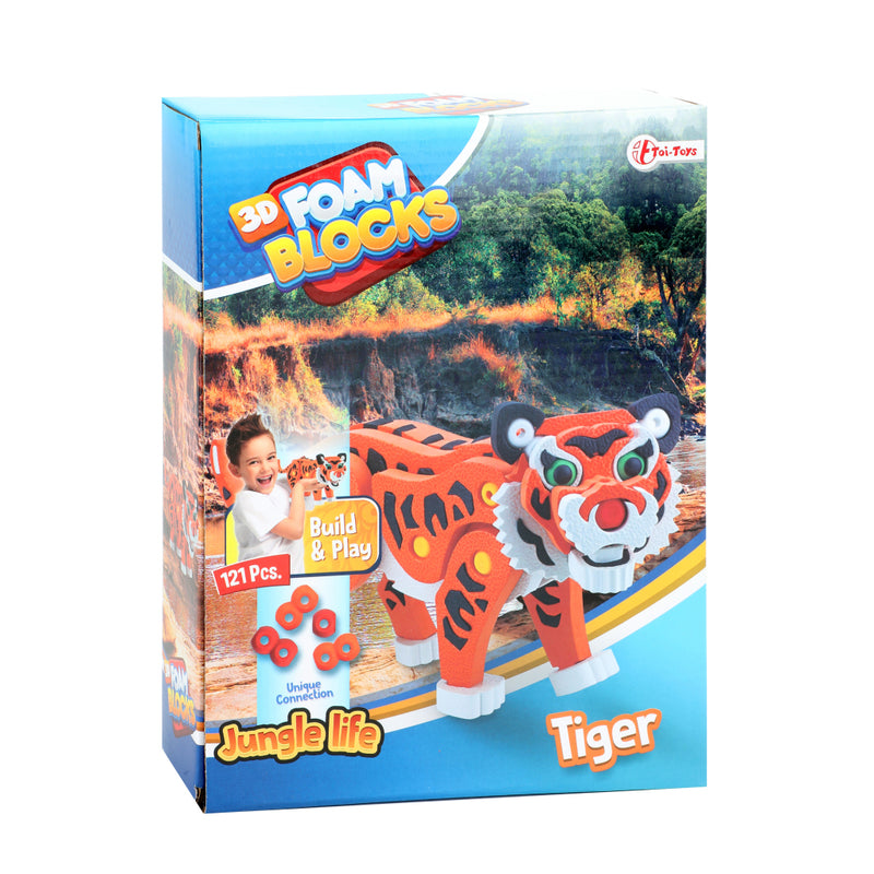Afbeelding laden in galerijviewer, Toi-toys 3d puzzel tijger junior 31,5 cm foam oranje 121-delig