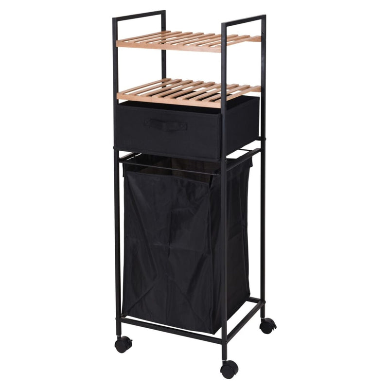 Afbeelding laden in galerijviewer, Bathroom solutions opbergrek met 2 schappen en wasmand 109 cm bamboe