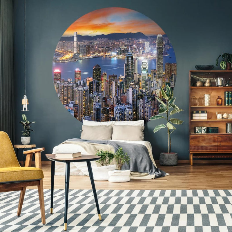 Afbeelding laden in galerijviewer, Wallart behangcirkel skyline by night 190 cm